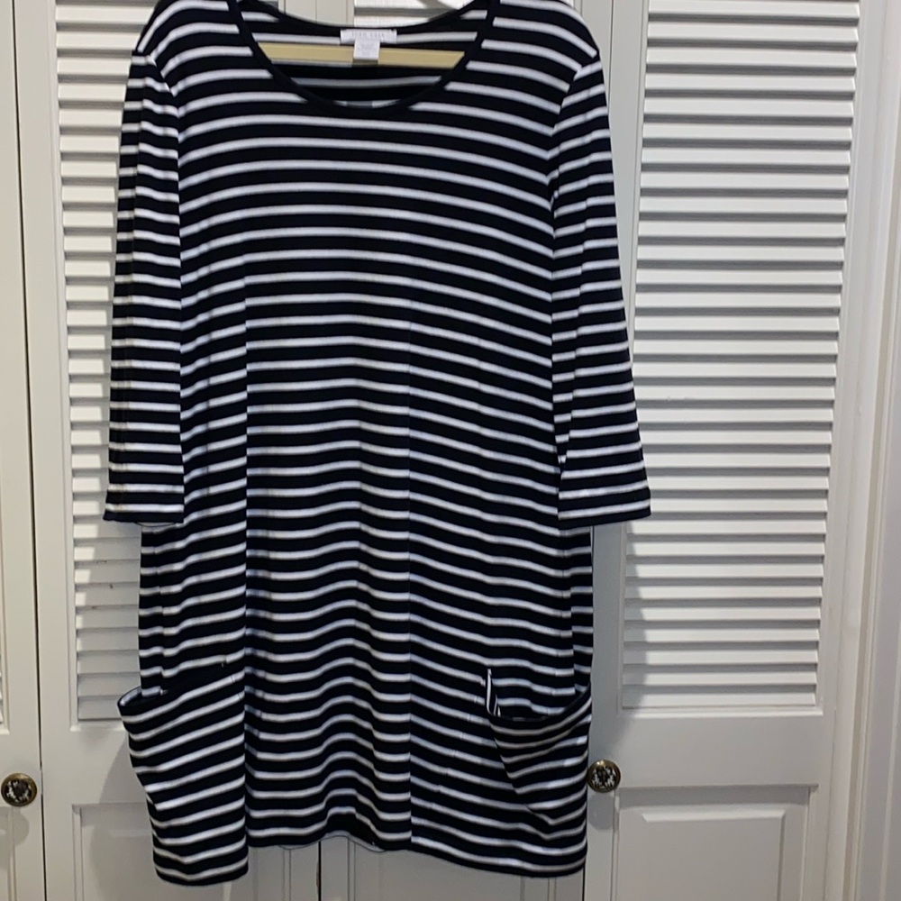 Joan Vass black and white striped cotton knit dress size XL